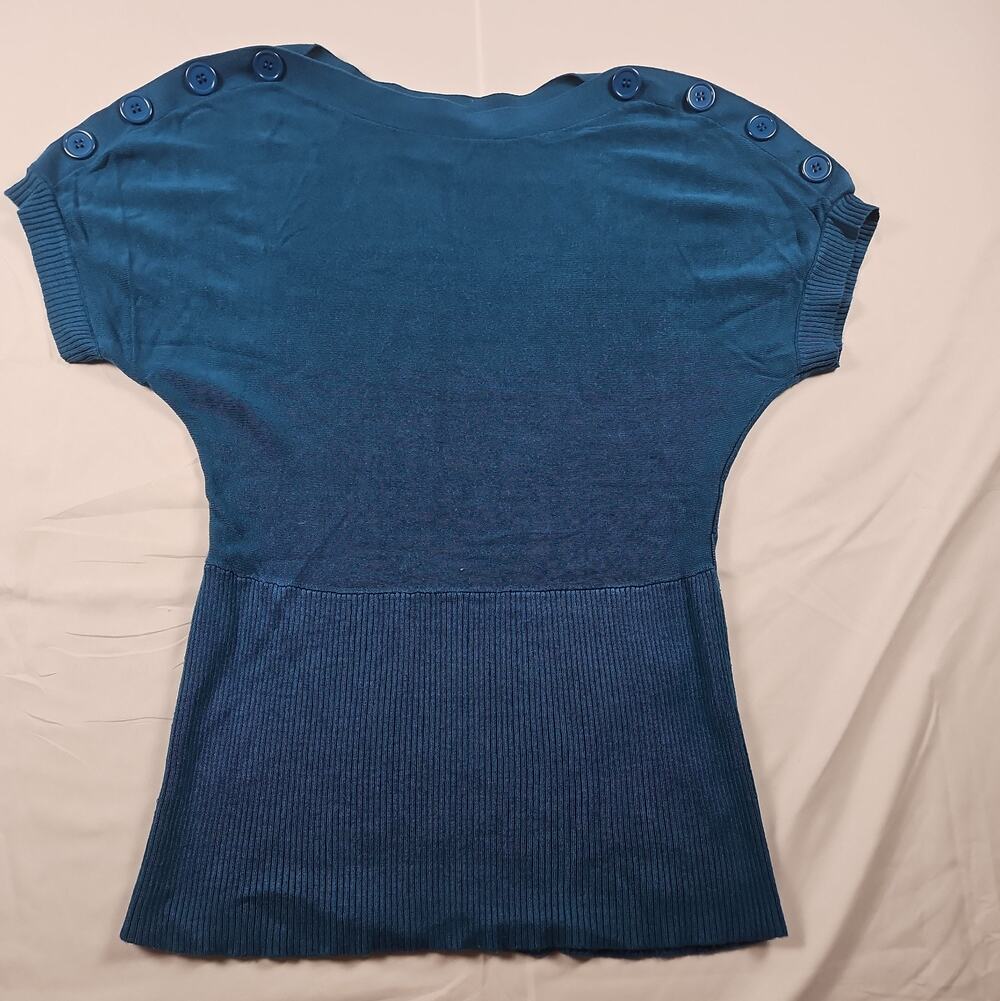 Women's Ribbed Sweater Teal Blue Button Shoulder by United States Sweaters